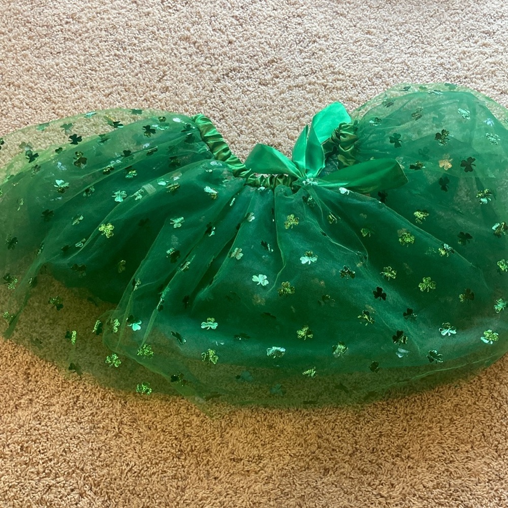 Festive Green Tulle Skirt with Shamrocks